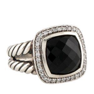 DAVID YURMAN STERLING SILVER DIAMOND & ONYX ALBION RING